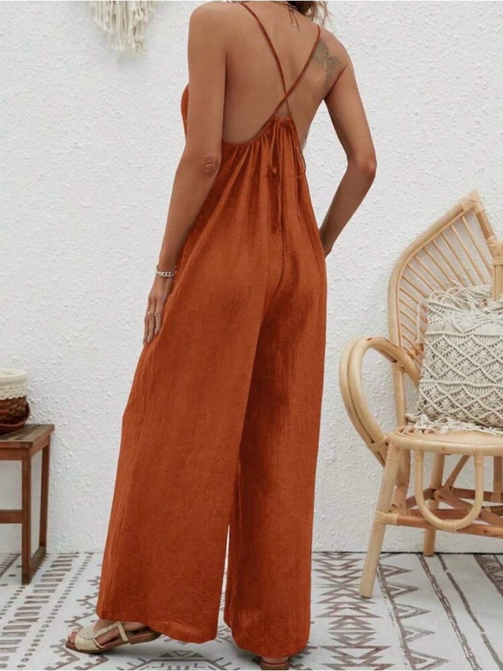 Rust Wide-Leg Spaghetti Strap Jumpsuit - Picture 3 of 3